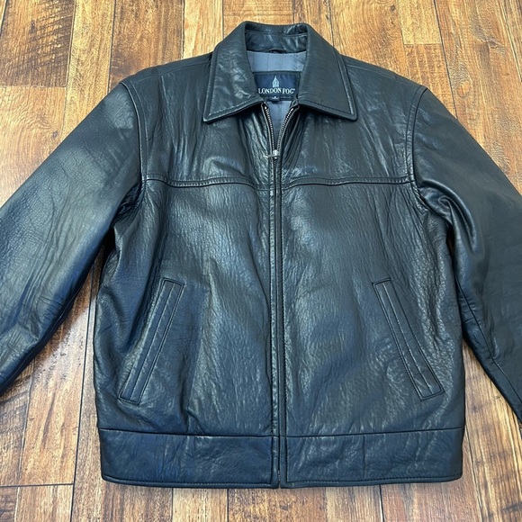London Fog Black Leather Jacket Men’s S - Picture 3 of 10